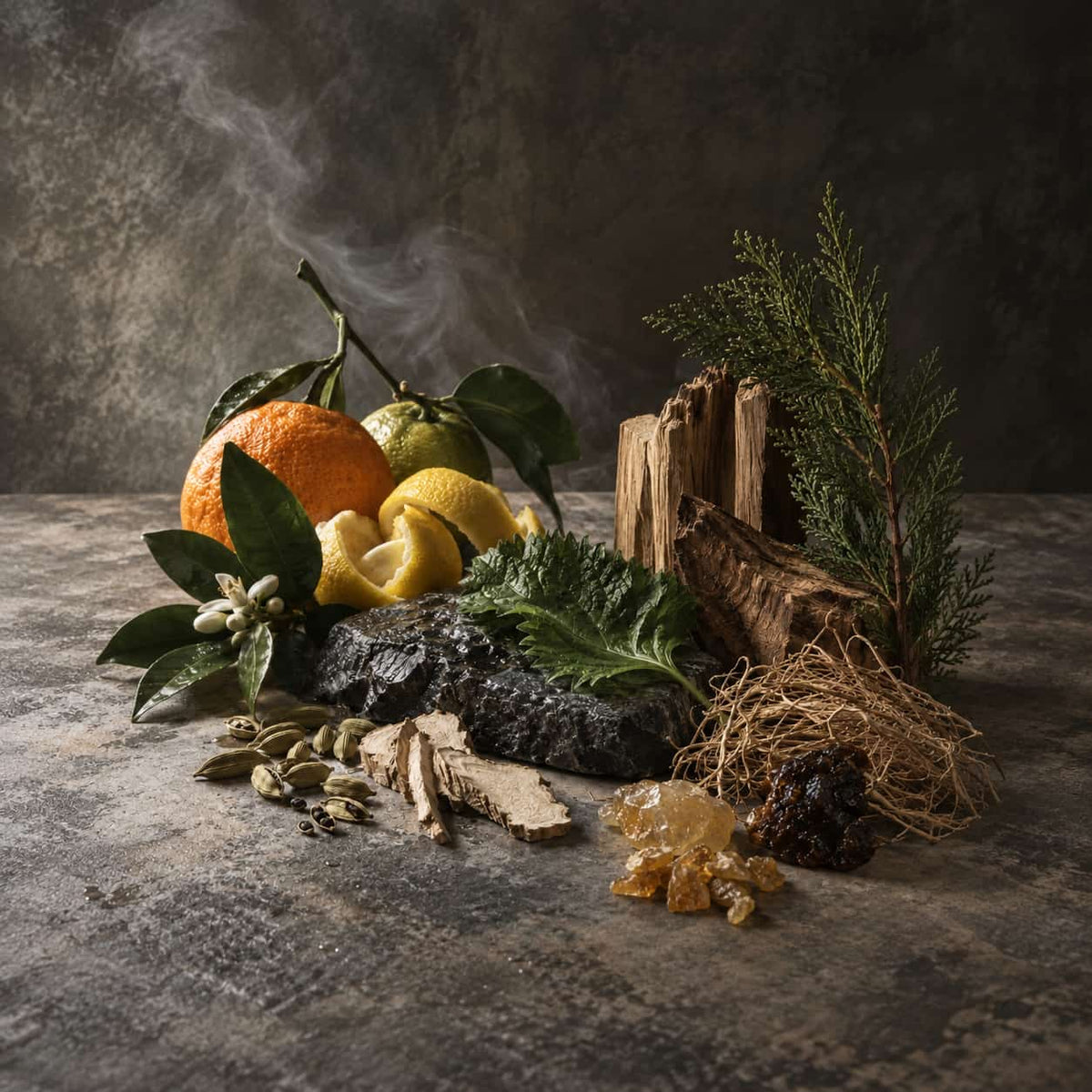 KIRIN SCENT 01 Omamori Good Omen fragrance ingredients with bitter orange, yuzu, shiso, wet stone, cedarwood and hinoki