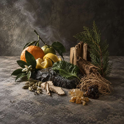KIRIN SCENT 01 Omamori Good Omen fragrance ingredients with bitter orange, yuzu, shiso, wet stone, cedarwood and hinoki