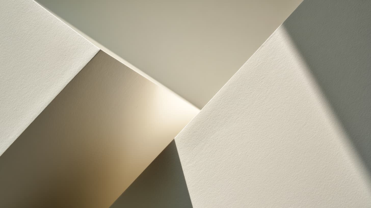An abstract expression of concept minimalism featuring sharp geometric shadows on a neutral surface, reflecting the pure and quiet soul of Kirin Scent.