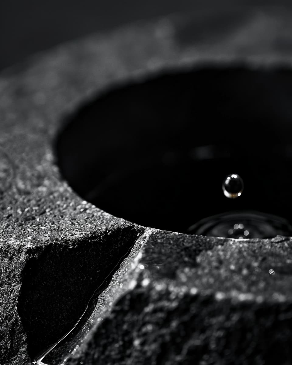 Macro shot of Japanese water clock representing the long-lasting and quiet scent throw of Kirin Scent automotive diffusers.